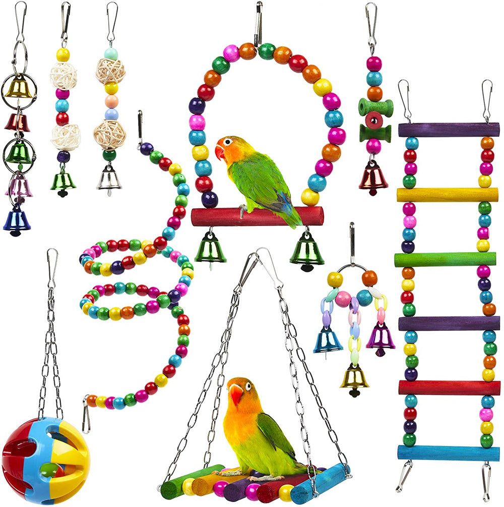Parrot Combination Toy Set with Wooden Ladder, Swing & Chewing Toys
