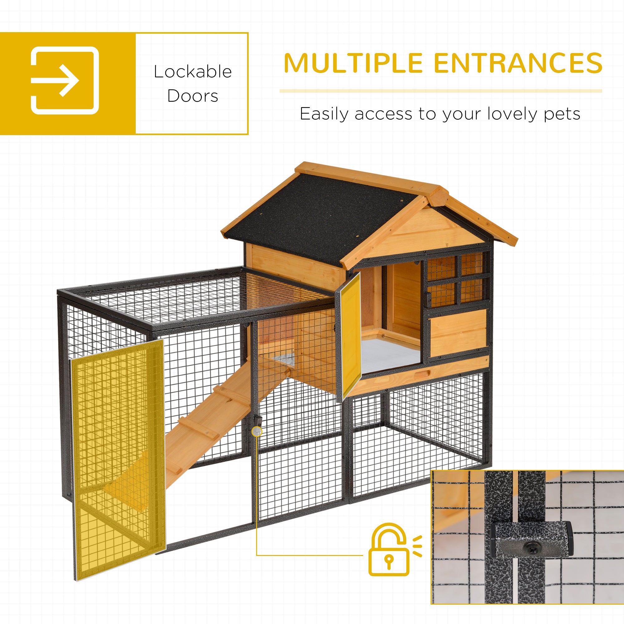 Outdoor Rabbit Cage Elevated Pet House with Slide-Out Tray