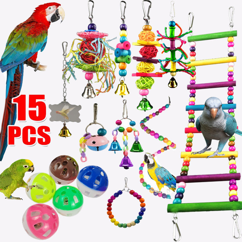 Parrot Combination Toy Set with Wooden Ladder, Swing & Chewing Toys