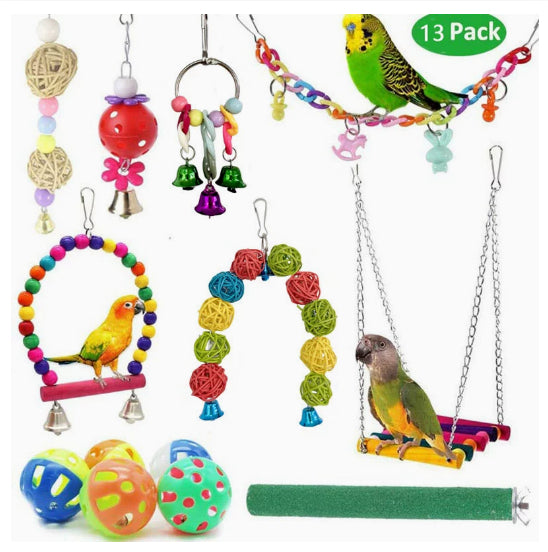 Parrot Combination Toy Set with Wooden Ladder, Swing & Chewing Toys